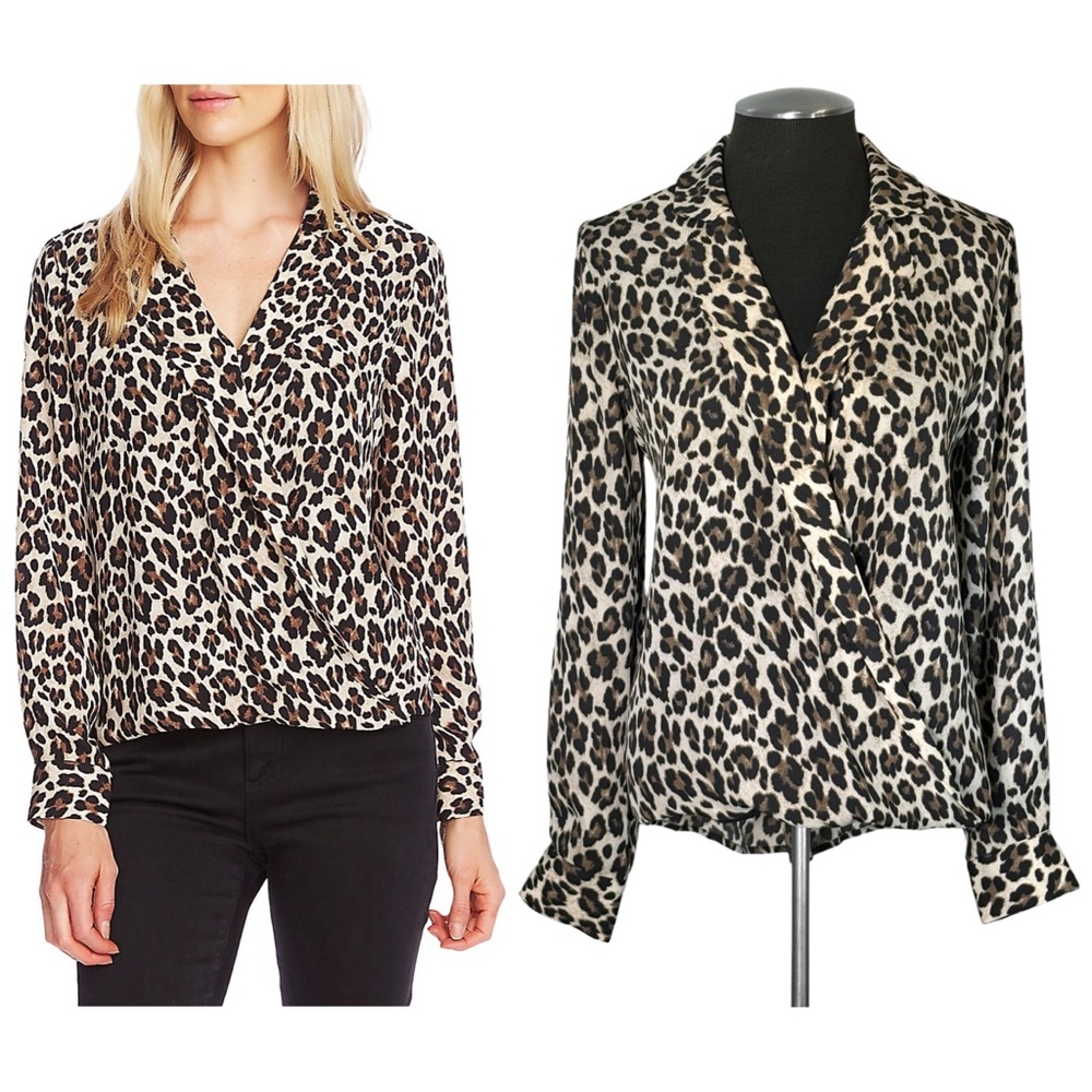 Vince Camuto – Animal Print Long Sleeve Surplice Blouse – Small